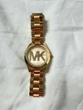 Michael Kors Gold MK Logo Watch | Crystal Accent Bracelet Watch
